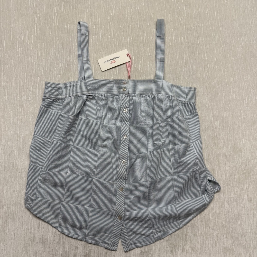 Vineyard Vines Cropped Seersucker Tank Womens Medium Blue Striped Coastal Resort